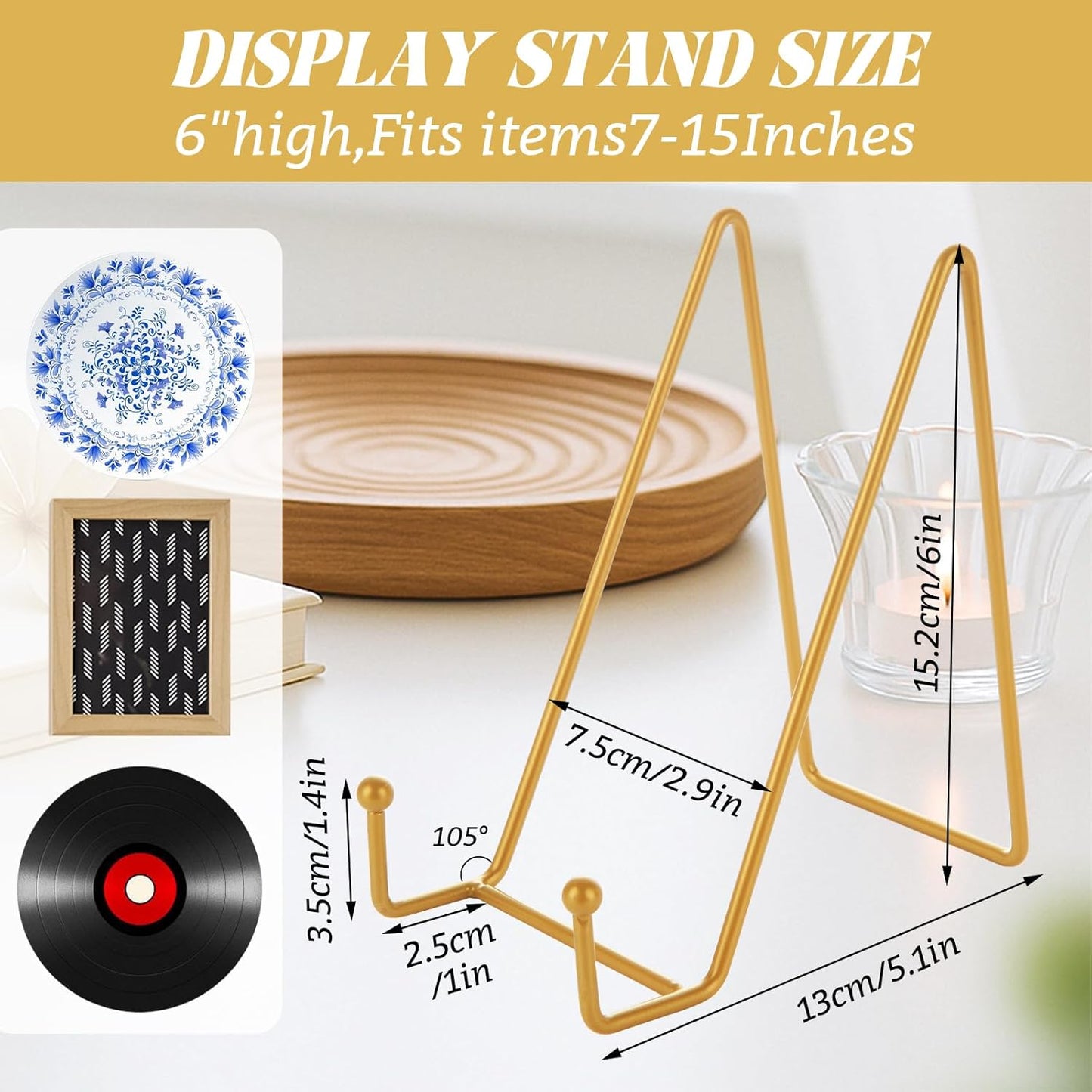 DAJAVE 20 Pack Plate Stands for Display 6 Inch Plate Holders Display Stands, Gold Picture Frame Stand Metal Frame Holder Stands for Book, Small Easel, Decorative Plate, Plaque,Tabletop Art