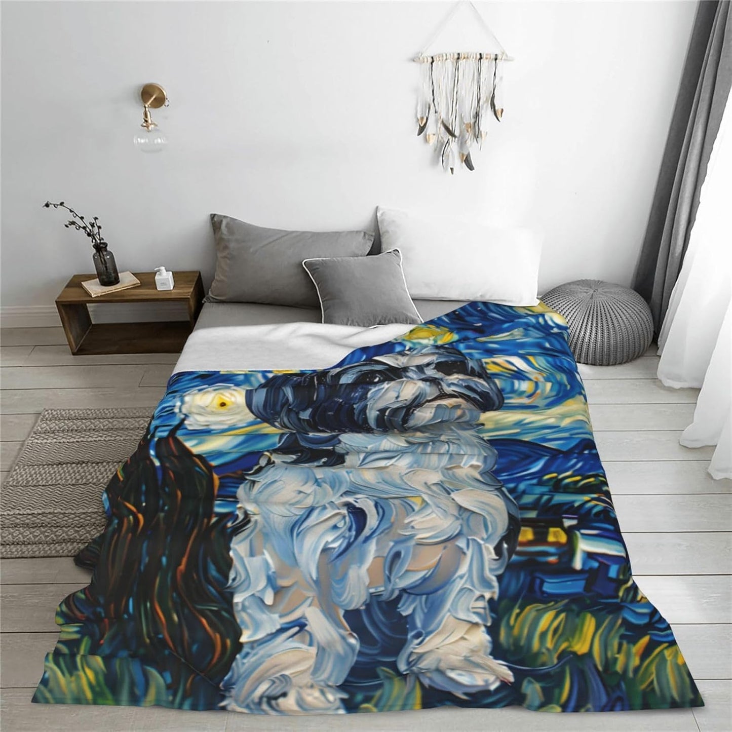 Dog Shih Tzu Blanket Gifts for Women, Flannel Throw Blankets for Bed, Living Room, Sofa, Couch, Traveling, Camping, Soft, Warm, Lightweight, Plush Decor 50x60in