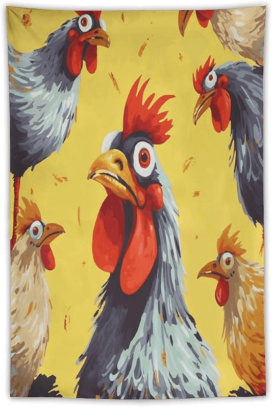 FodPand Art Chicken Painting Tapestry Anti-fading Wall Tapestry with Installation Kit Backdrop Banner Multipurpose Aesthetic Tapestries Boho Wall Art Hanging Decorative Blanket 40"x60"