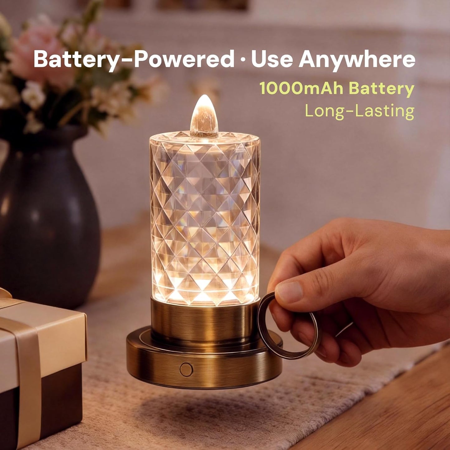 L LOHAS LED Flameless Candles, 3 Level Brightness Adjustable, 1000mAh Rechargeable Battery Operated Candles, 3000K Soft White, Fake Candles for Valentines Aniversary Wedding, 3.93"x2.95"4.84"