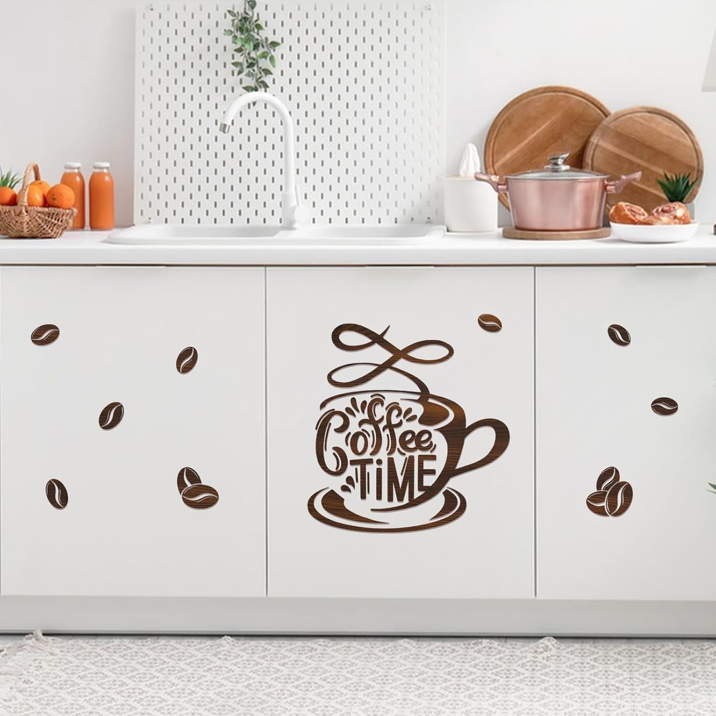 Yovkky Coffee Time Wall Decals Stickers, Coffee Beans Tea Cup Home Kitchen Bar Decor, Cafe Shop Pub Restaurant Office Decorations Art
