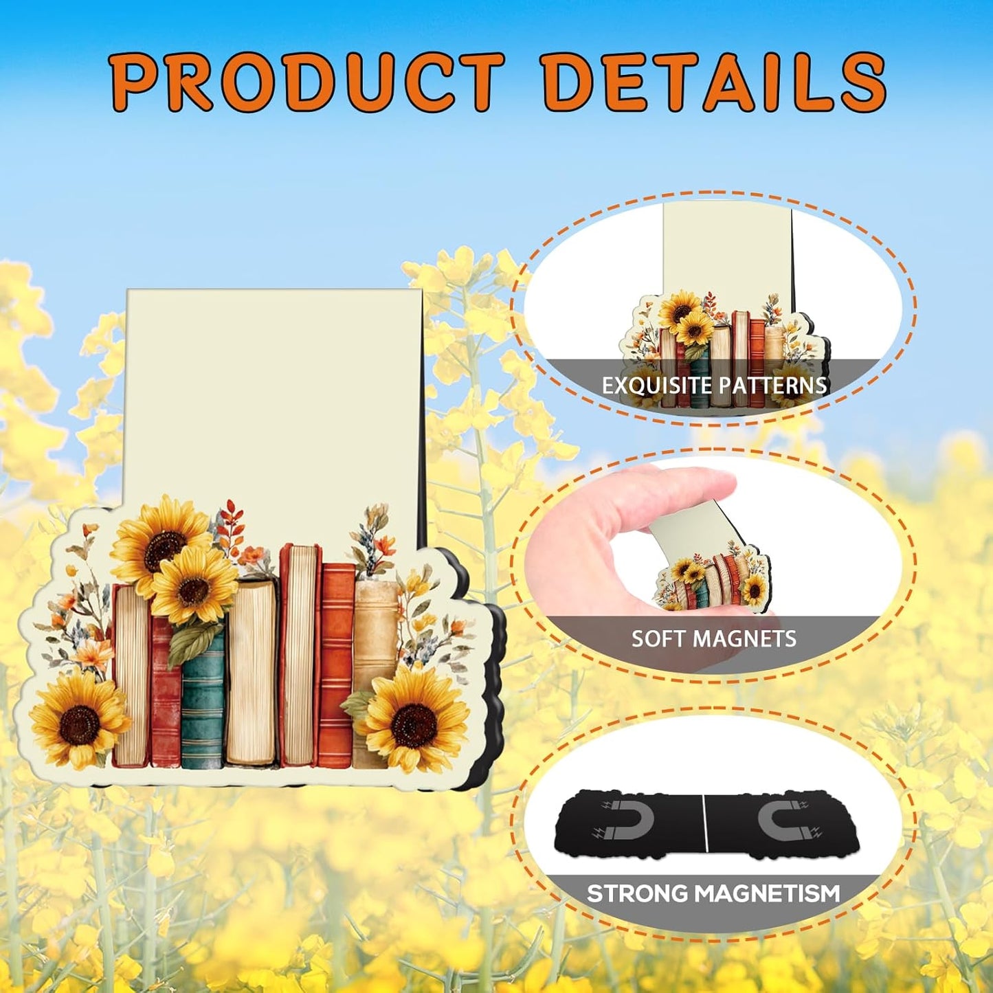 Vintage Sunflower Magnetic Bookmarks Gifts - 16 Pcs Wxiben Flower Highland Cow Magnet Book Page Markers Floral Bookmark Clips Gift for Book Lovers Students Teacher School Reading Office Supplies