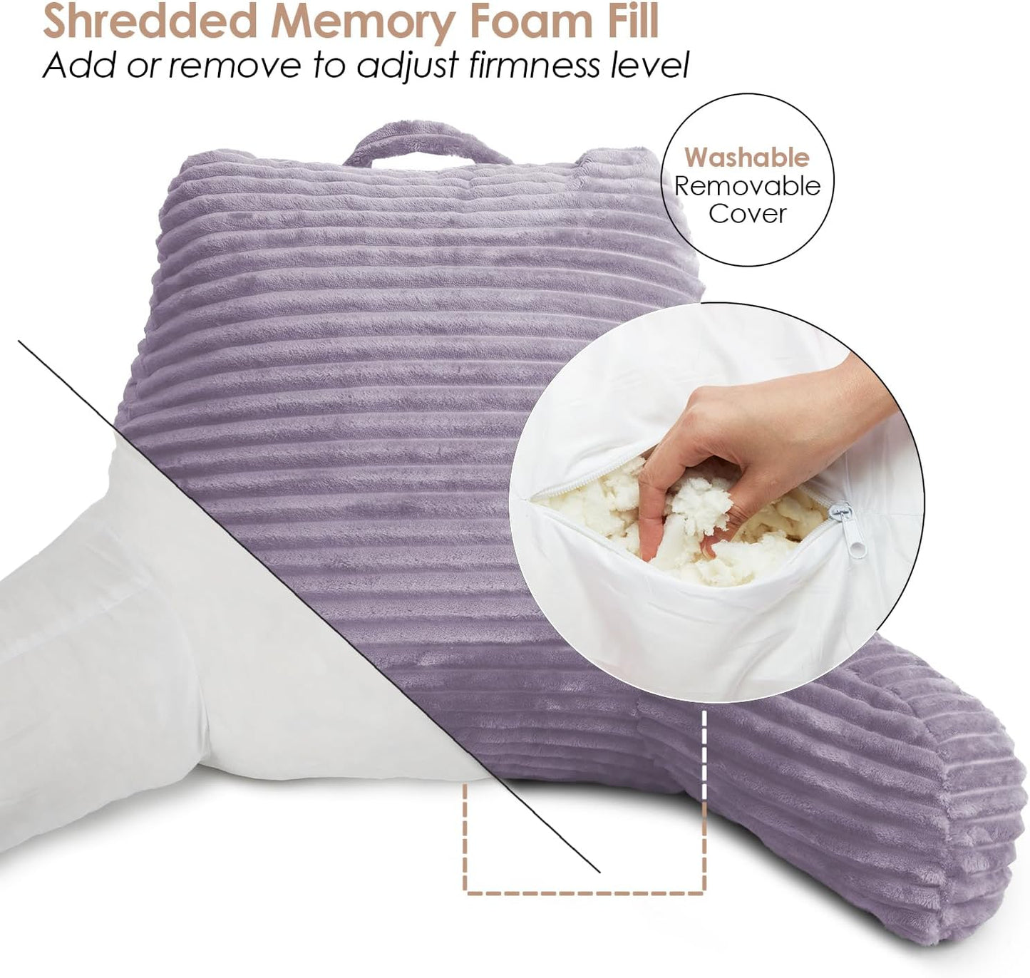 Clara Clark Reading Pillow for Bed Adult – Back Pillow for Sitting in Bed, Standard Bed Pillows for Sitting Up in Bed, Foam Bed Chair Pillow, Dusty Purple Bed Rest Pillow