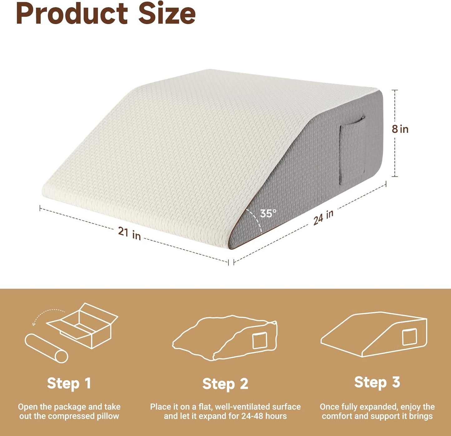 8" Leg Elevation Pillow, Leg Wedge Pillow for Swelling and Blood Circulation, Leg Pillow for After Surgery Recovery, Knee Hip Ankles Back Pain Relief, Knee Pillow for Sleeping, Removable Cover, Grey