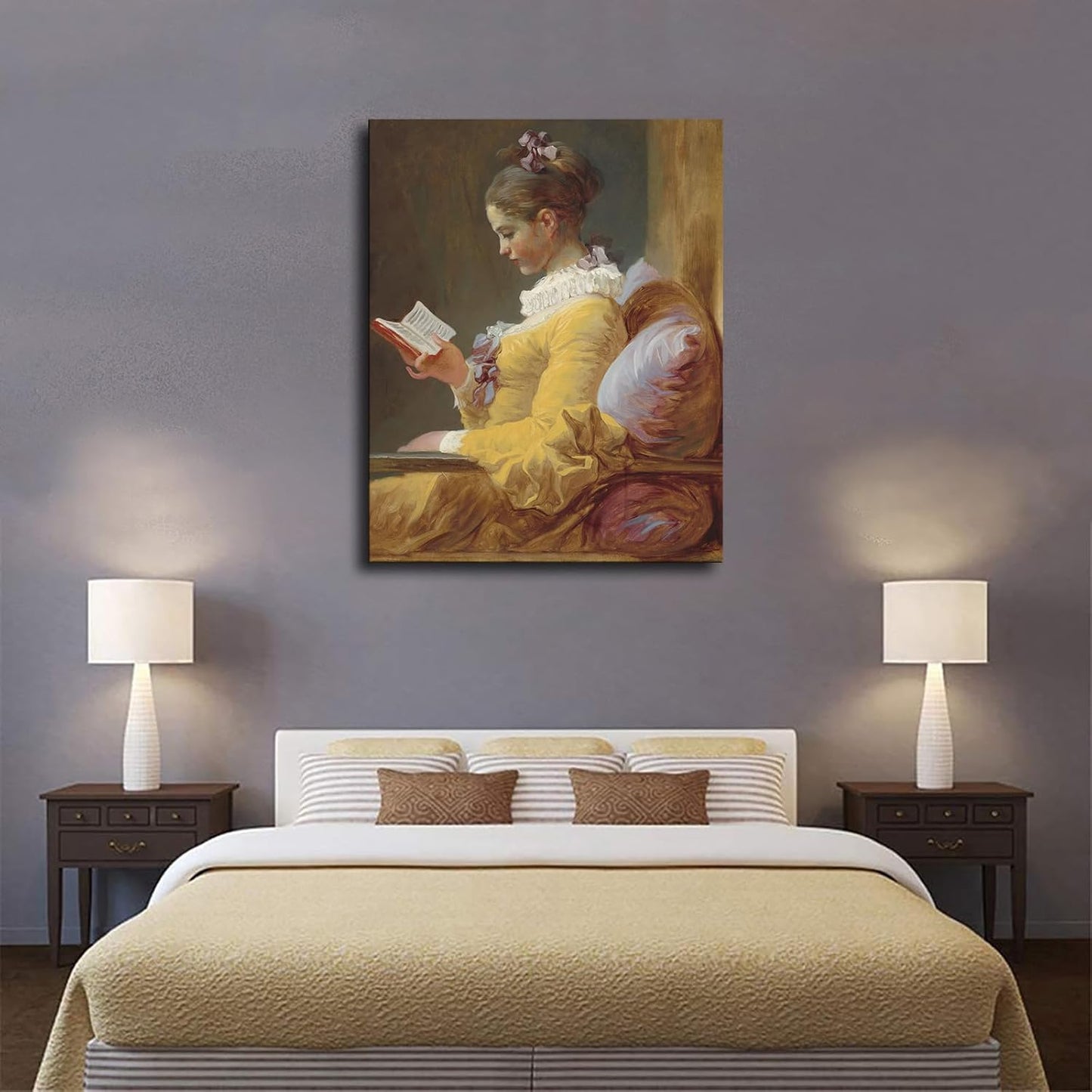 Young Girl Reading Poster Canvas Painting Wall Art Picture Gift Bedroom Home Aesthetic Decoration (Unframed,08×10inch)