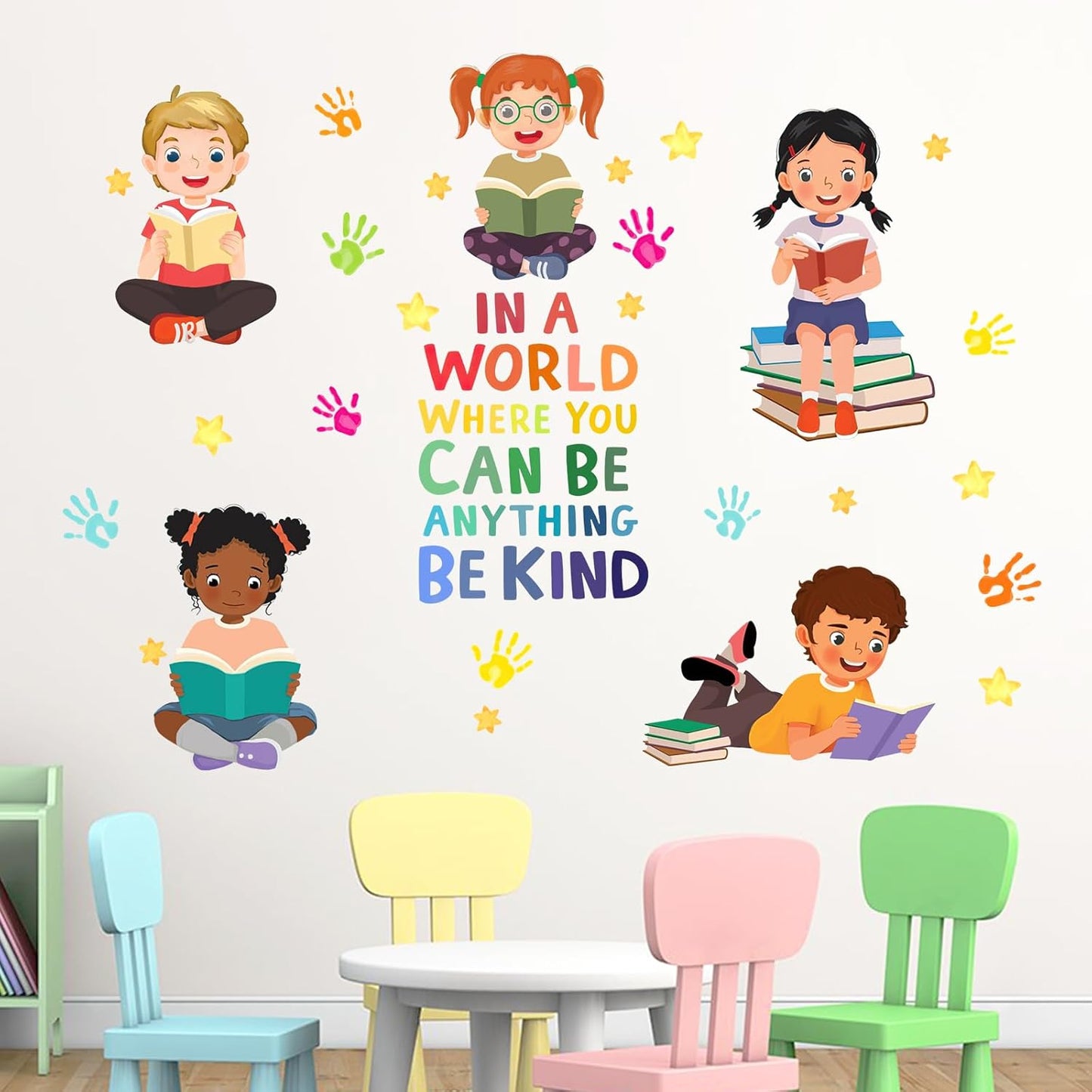Yovkky Reading Kids Equality Inspirational Wall Decals Stickers, Positive Quote Book Neutral Toddler Nursery Classroom Decor, Diversity Home Decorations School Library Playroom Girls Boys Bedroom Art
