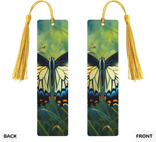 Butterfly on Stem Bookmarks Gifts for Women Men, Wooden Bookmarks for Book Lovers, Vintage Book Marks Ornaments with Tassel, Unique Personalized Reading Page Markers Gold