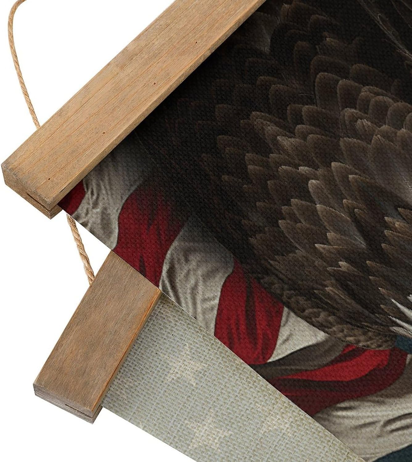 Vintage American Bald Eagle Sitting on Flag Ribbon Poster with Wooden Frame Personalized Linen Hanging Scroll Painting Rustic Wall Hanging Illustrative Modern Artwork Decor for Home Living Room Bedroo