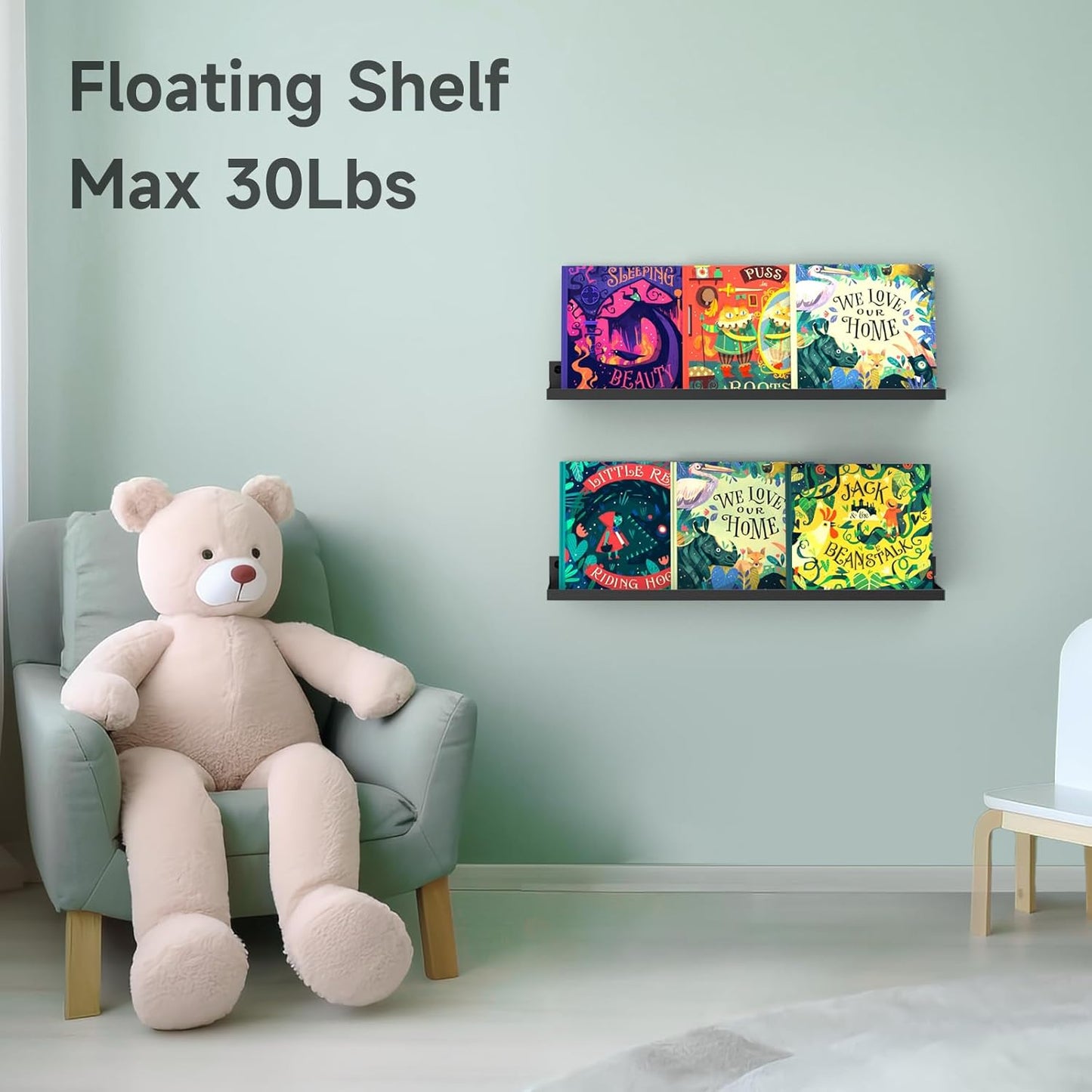 PEKGRIL 4 Pack Metal Floating Shelves, 17x6 Inch Large Wall Mounted Shelf for Storage, Black Kids Bookshelf, Display Ledge Shelves with Lip for Bathroom, Bedroom, Living Room, Bathroom, Kitchen