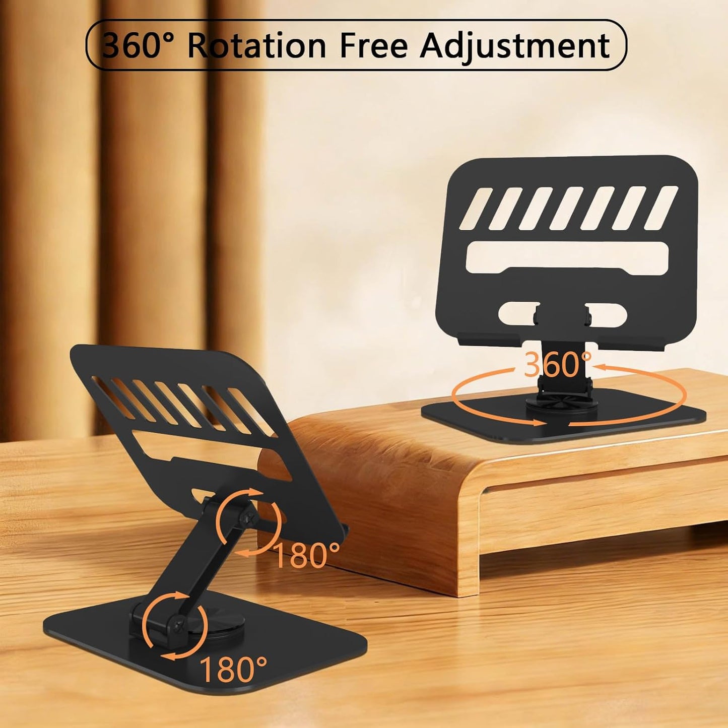 Metal Tablet Stand, Adjustable 360° Rotation Tablet Holder Compatible with 4-16" Tablet Such as iPad Pro Air, iPad mini, Tab S10 Ultra, Black