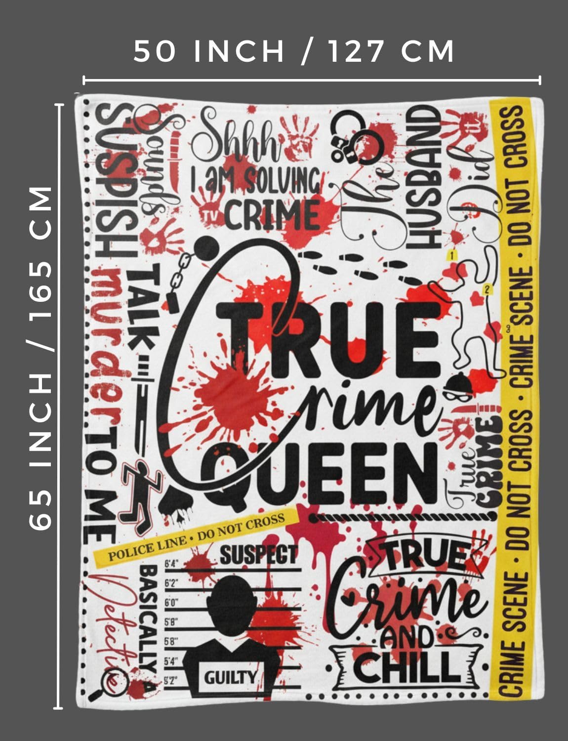 InnoBeta True Crime Gift for Women, True Crime Queen, Flannel Throw Blanket for Crime Lovers on Birthday Christmas, White, 50x65 Inches
