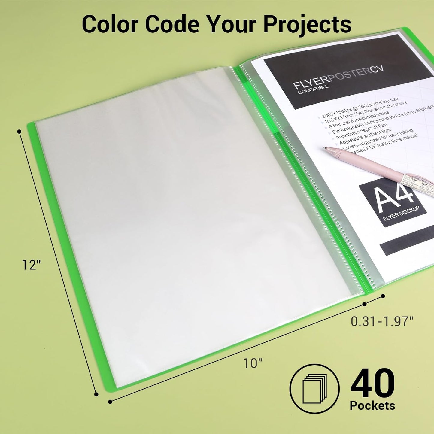 Kokuyo 20-Pocket Binder with Plastic Sleeves 8.5"x11" (Orange), A4 and US Letter Expandable Art Portfolio Folder with Clear Sheet Protectors. 40 Pages of Presentation Display Book. (RA-N20YR)
