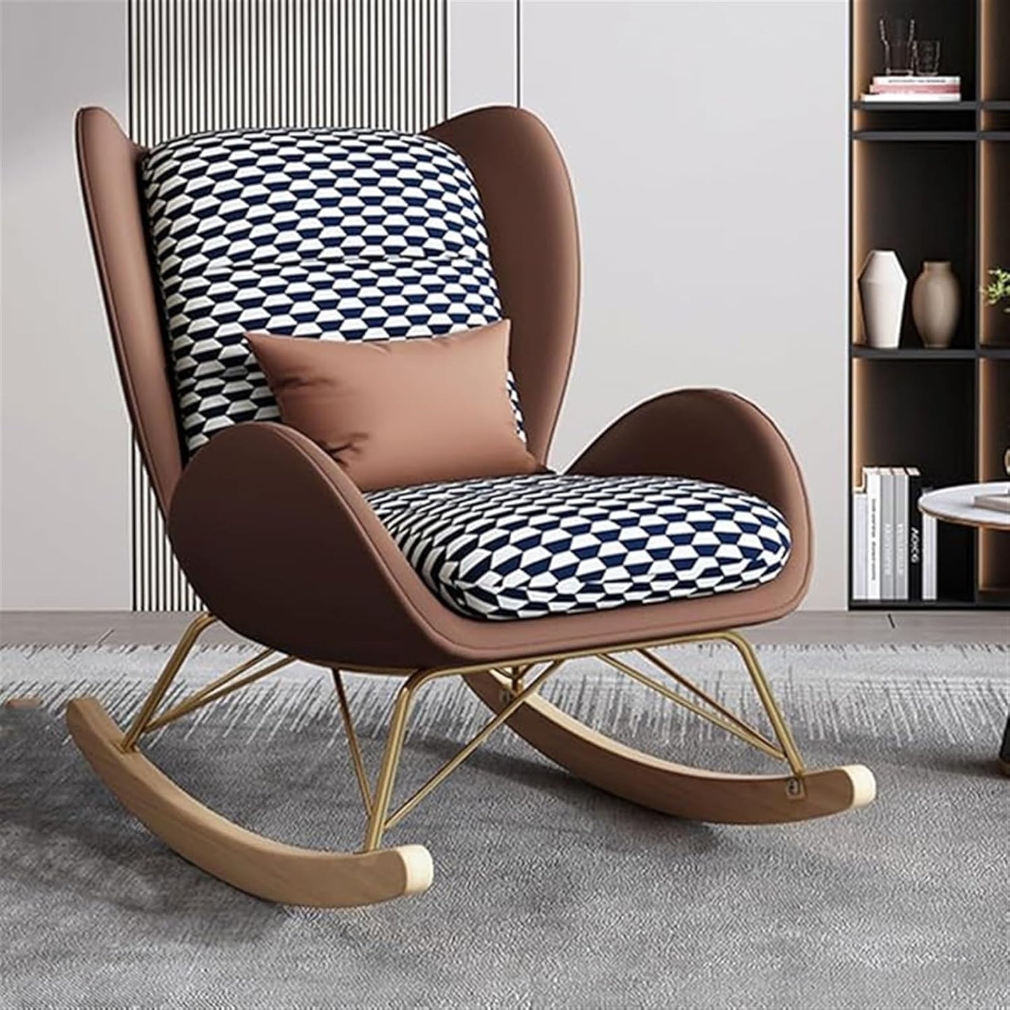 LSLYTQ Indoor Rocking Chair, Comfortable Lounger for Living Room, Padded Rocking Chair with Decorative Details and Solid Wood Furniture