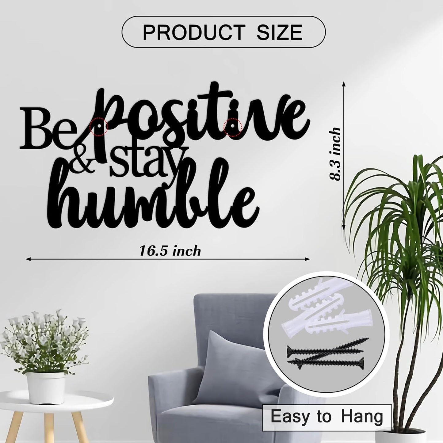 Positive Affirmations Wall Decor - Be Positive & Stay Humble Metal Sign Rustic Inspirational Wall Art for Home Office Decor - Black