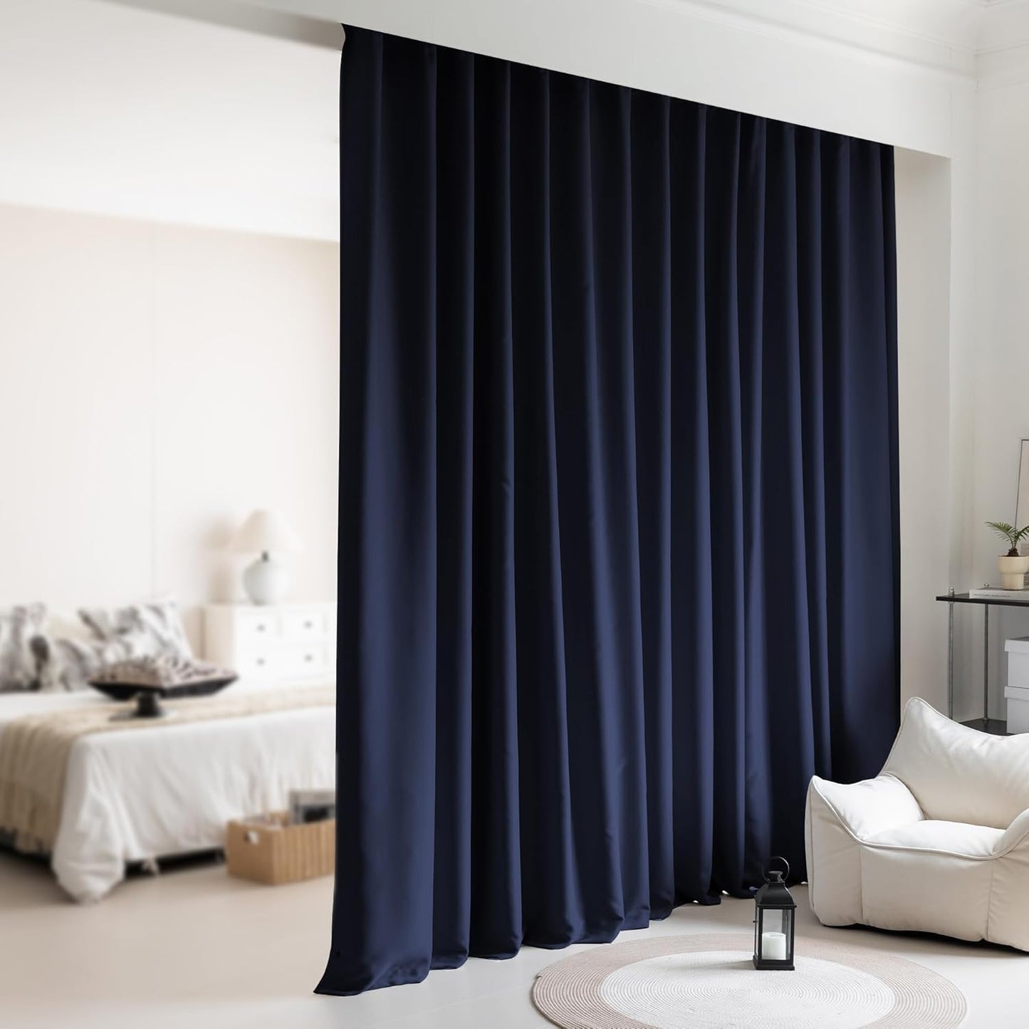 Extra Wide Room Divider Blackout Ceiling Theater Curtains with Hook, Floor Theater Curtains for Living Room(1Panel, Navy, W8.3ft x H9ft)