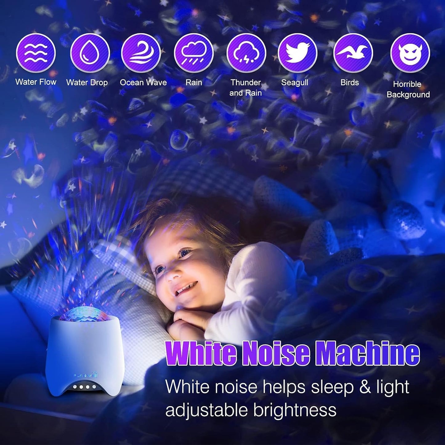 Hoom Decor Star Projector, Galaxy Projector for Bedroom, Night Lights for Kids, Ceiling Projector for Teen Girls, Night Light Projector for Bedroom, Music Speaker, White Noise Sound Machine