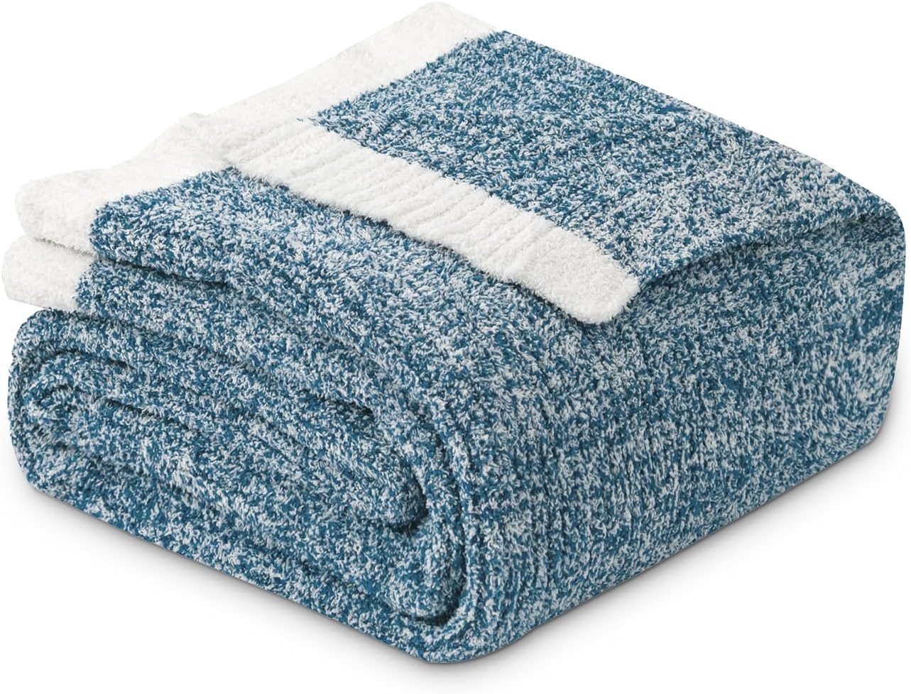 MH MYLUNE HOME Ultra Soft Ribbed Throw Blanket for Couch 60x80 Inches Luxurious Super Cozy Fluffy Microfiber Blanket Plush Warm Reversible Throw Blankets for Sofa Bed - Blue 60 x 80 Inches