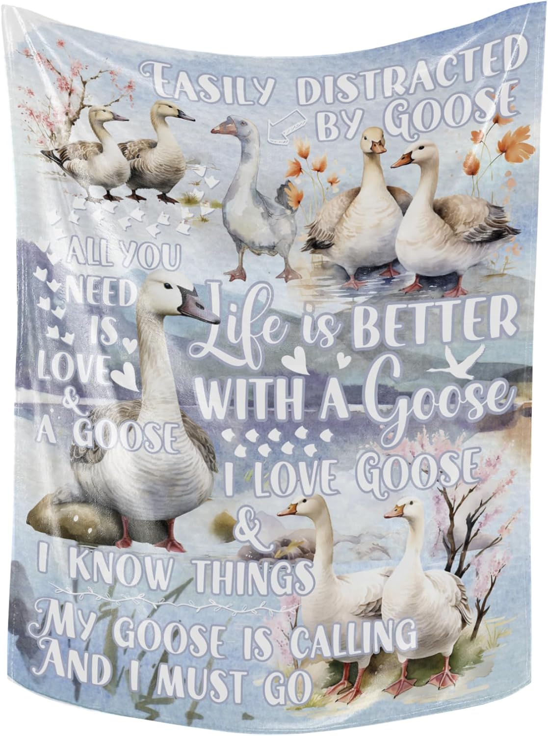 Goose Lovers Flannel Blanket Throw, Watercolor Goose Design, Funny Farmer Gift, 65 x 50 inches