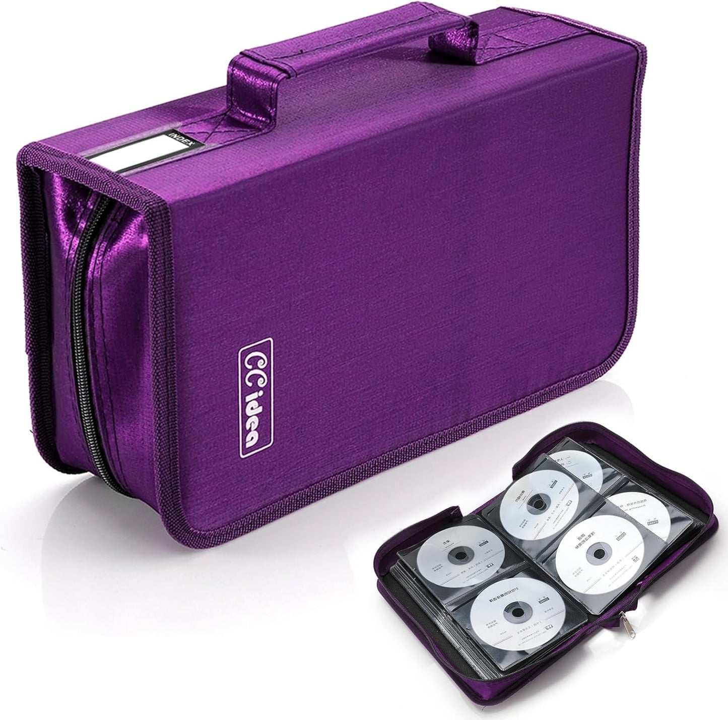 CCidea CD Case DVD Storage Holder, 128 Capacity DVD Cases Organizer CD Plastic Protective Carrying Binder,Portable Cd Wallet for Home Travel (Purple)