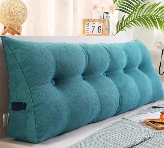 Large Bolster Triangular Positioning Support Reading Backrest Wedge Pillow for Headboard for Day Bed Bunk Bed with Removable Cover(Size:150x20x50cm(59x7.8x20),Color:Blue)