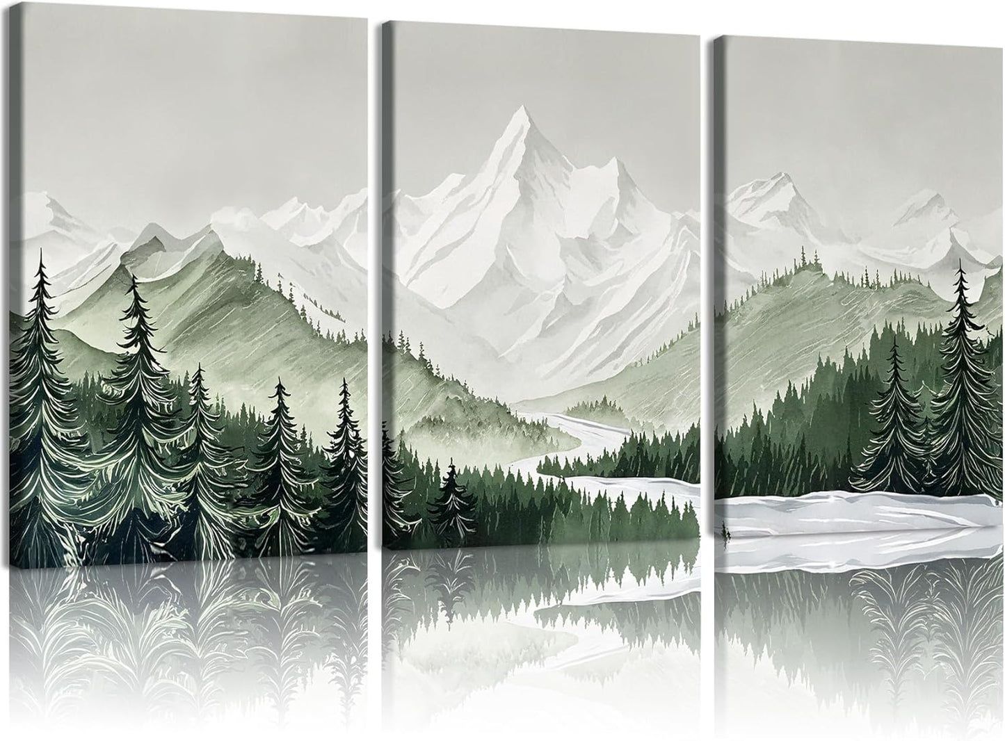 3 pcs Frame Watercolor Neutral Wall Art Canvas Print Mountain Forest Landscape Nature Wall Decor Artwork Scandinavian Minimalist Posters Prints 12x16 Inch for Living Room Bedroom Office Home
