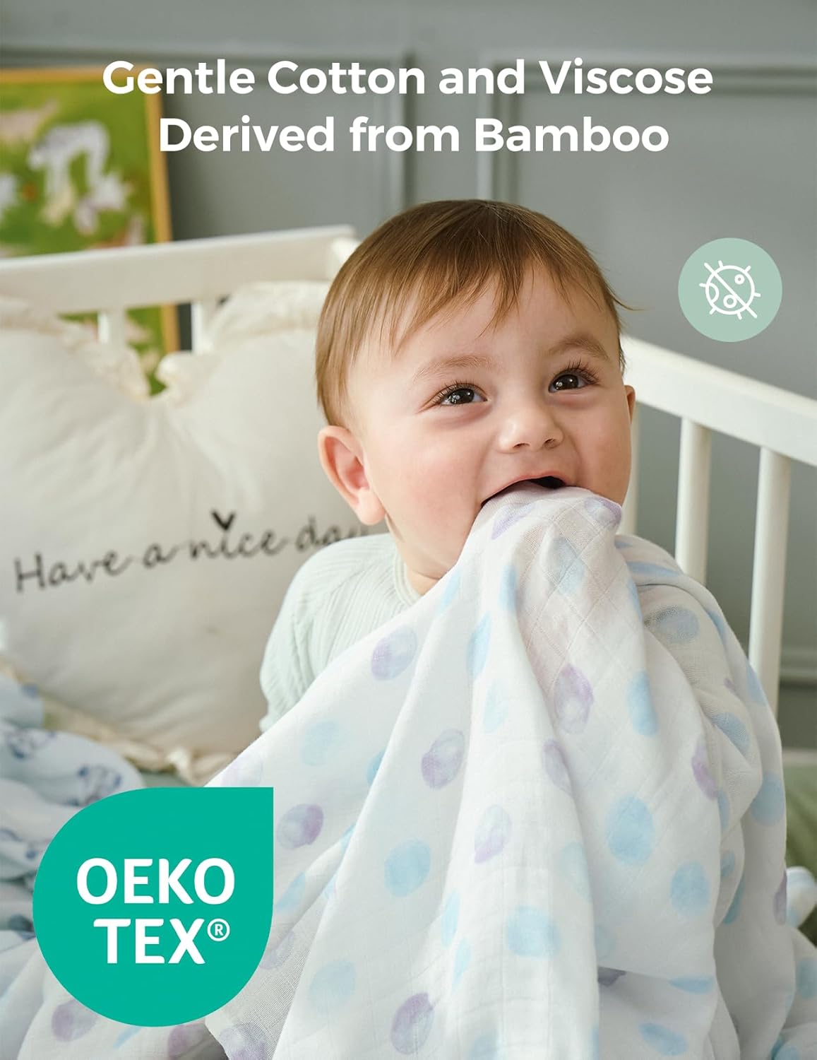 Momcozy Muslin Swaddle Blankets, Breathable and Skin-Friendly Receiving Blankets, Best Wishes Swaddle Blanket Shower Gifts & Baby Registry Essentials, Large 47"x47", Cuddle Buddies