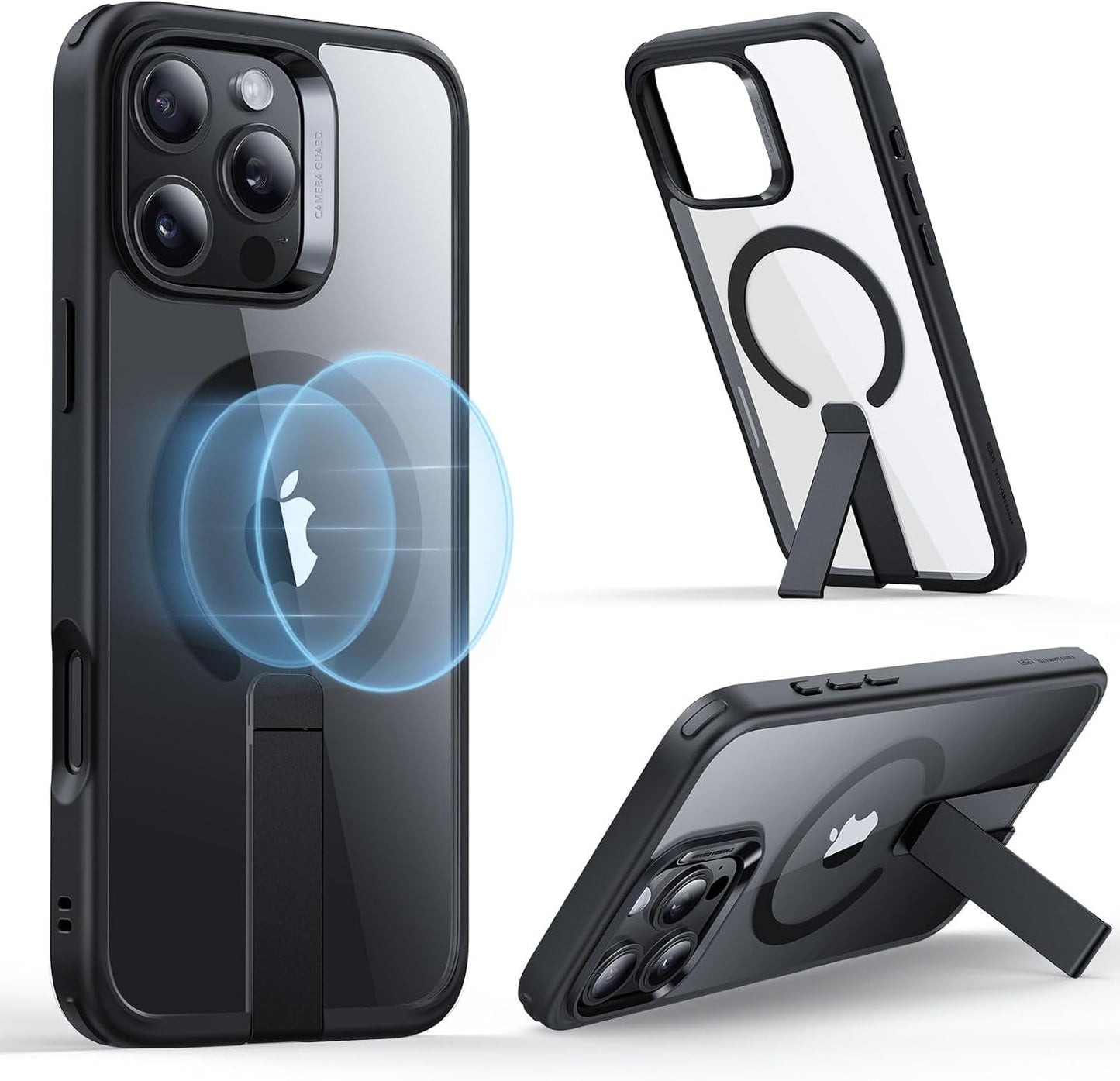 ESR for iPhone 16 Pro Max Case with Kickstand, Military-Grade Shockproof Protection, Magnetic Fully Adjustable Flickstand Phone Case, Compatible with MagSafe Accessories, Boost Series, Clear Black