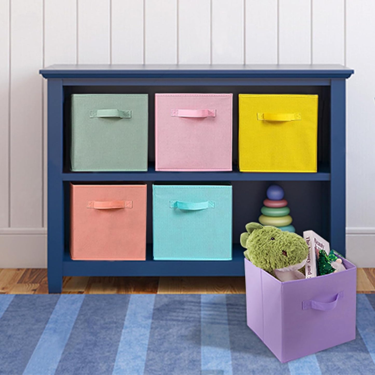 Fabric Storage Bins 6 Pack 13 inch Foldable Storage Cubes with Handles Fun Colored Durable Cube Storage Bin for Home, Playroom, Closet Organizers and Storage Green, Cyan, Purple, Yellow, Pink, Peach