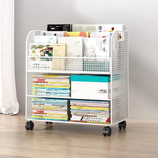 Book Shelf Organizer for Kids,Modern Open Bookshelf,Door Behind Magazine Organizer Rack,Narrow Floor Standing Bookshelf Organizer,for Children's Room Playroom Daycare School.(White)