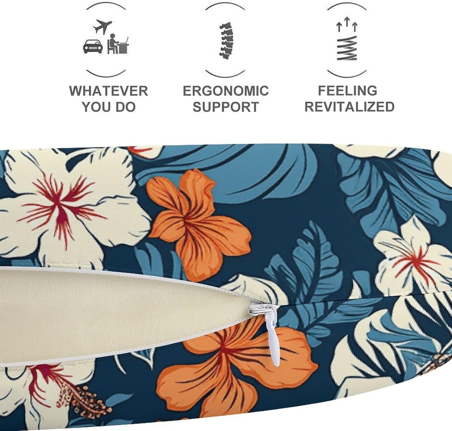 Hawaii Flower Neck Pillow Memory Foam U Shaped Pillows Portable Pillows for Shoulder Travel Head Support Pillow with Concealed Zipper for Airplane Car Home Office