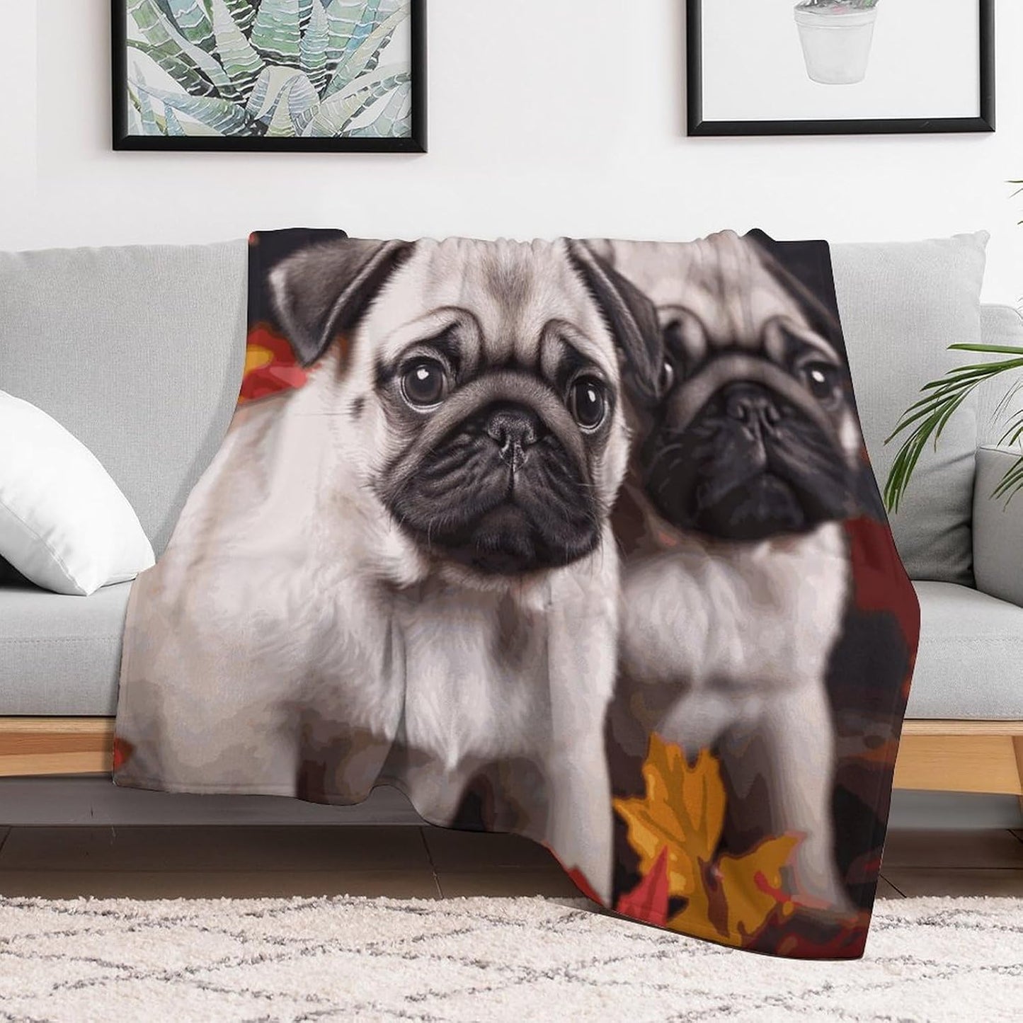 Puppys Pug Blanket Super Soft Lightweight Throw Blanket Cute Cozy Warm Bed Blanket Decorative Fuzzy Blanket All-Season Home Decor Gift for Sofa Couch Living Room 60"*80"（150 * 200cm）