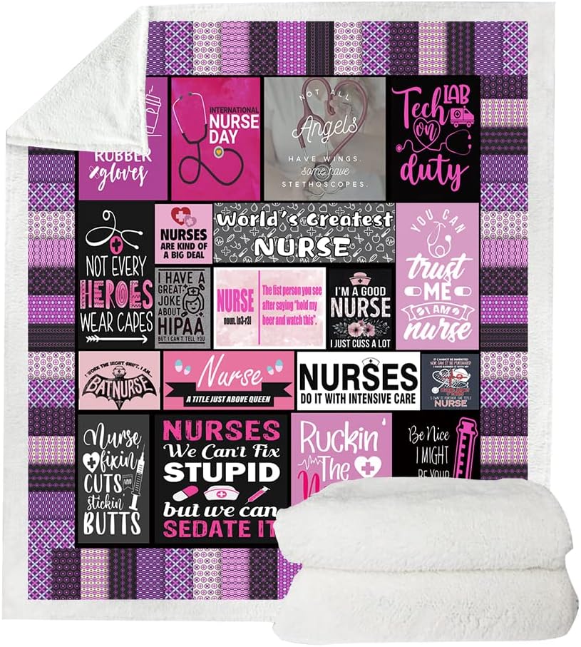 Nurse Week Throw Blanket - Soft Fluffy Sherpa Warm Blanket for Bed, Office and Couch - Gift for Women, School Nurses