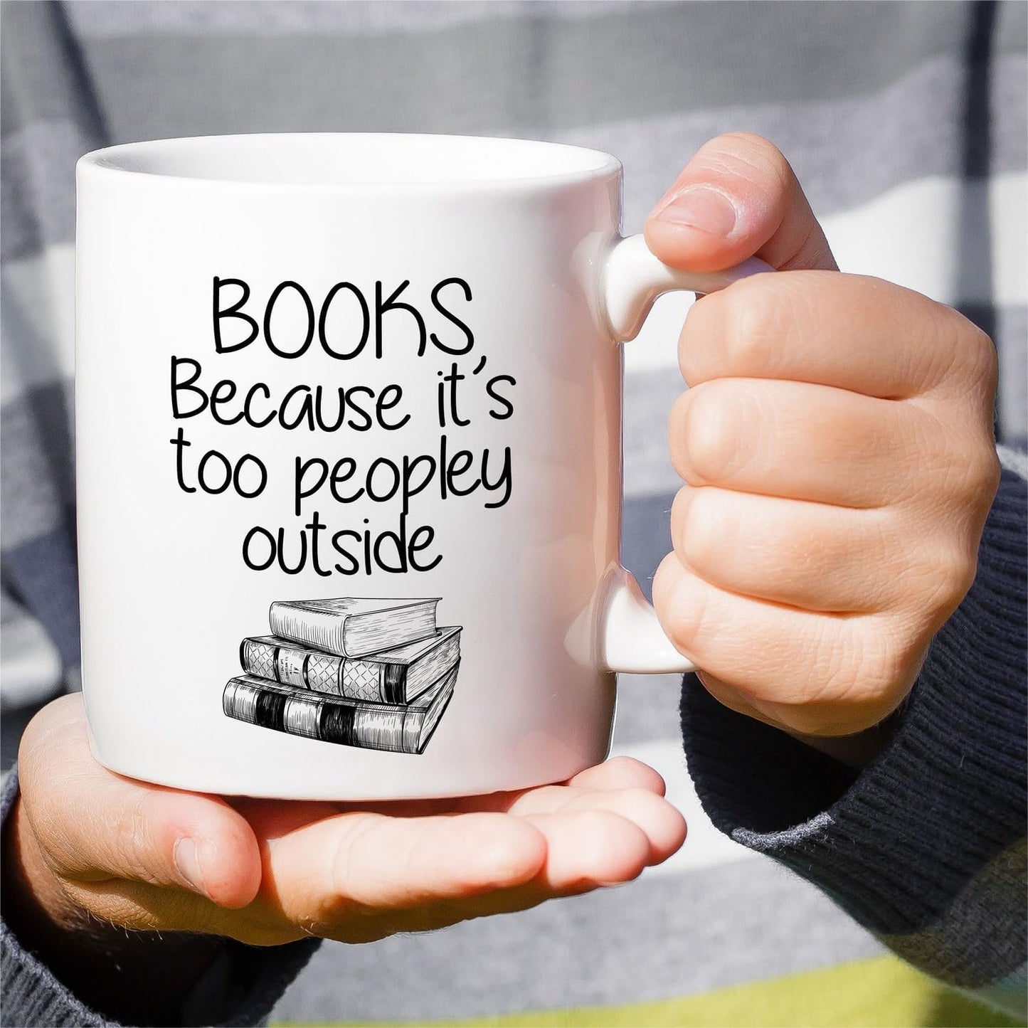 Retreez Funny Mug - Books Because It's Too Peopley Outside - 11 Oz Ceramic Coffee Cups for Introvert And Book Lover - Birthdays and Appreciation gifts for Readers, Bibliophiles, Introverted Bookworms