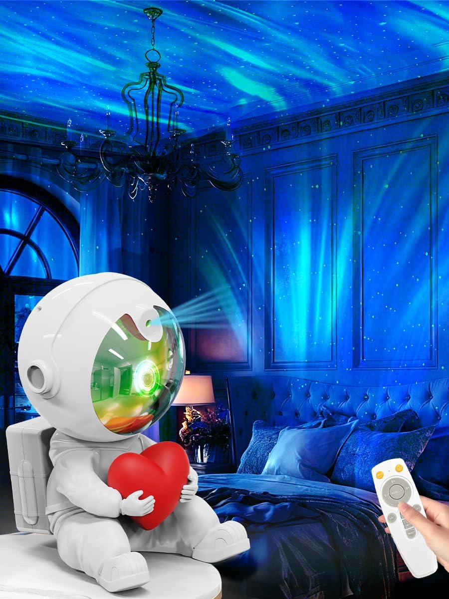 Aurora Projector Galaxy Night Light - Astronaut Space Projector Adjustable Head Angle, Ceiling LED Lamp with Timer and Remote, Kids Room Decor Aesthetic, for Christmas & Birthdays Home Party