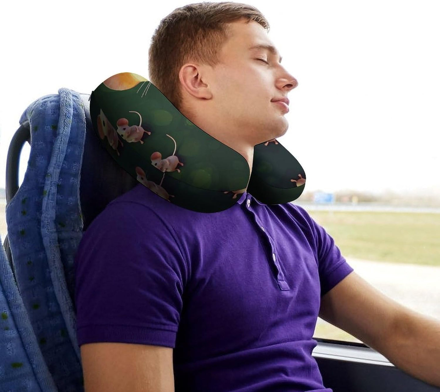 Cute Mouse Neck Pillow Memory Foam U Shaped Pillows Portable Pillows for Shoulder Travel Head Support Pillow with Concealed Zipper for Airplane Car Home Office