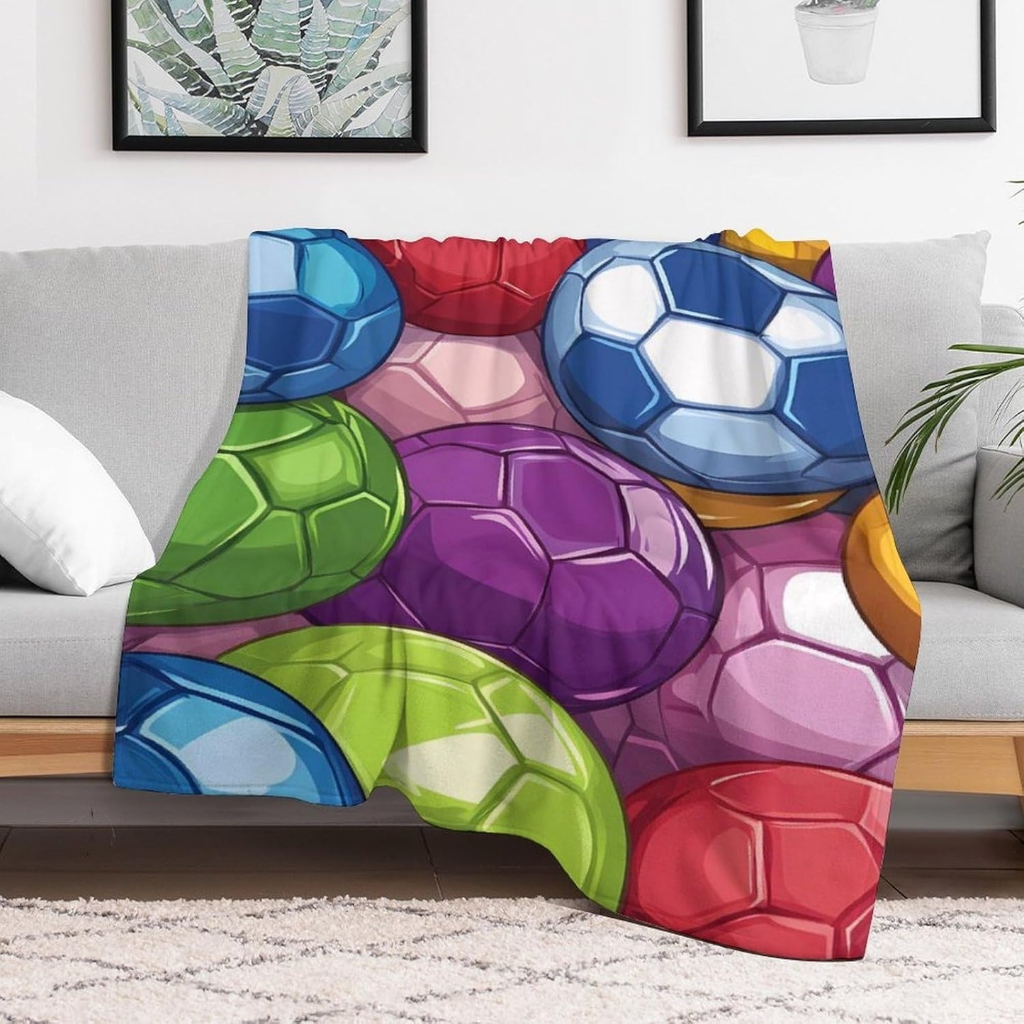 Football Colorful Socer Ball Throw Blanket for Couch Bed Plush Cozy Fuzzy Flannel Blanket for All Season 30"x50"