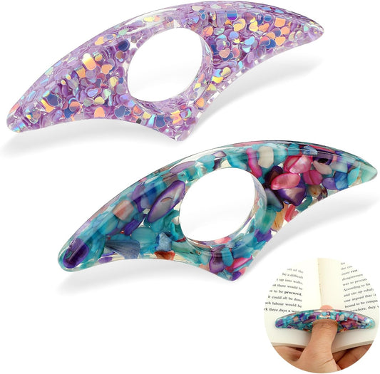 2Pcs Rhinestones Thumb Book Page Holder, Glitter Diamond Dotting Scalloped Thumb Bookmarks Resin Book Opener Book Accessories for Reading Lovers, Gift for Bookworm, Readers, Students