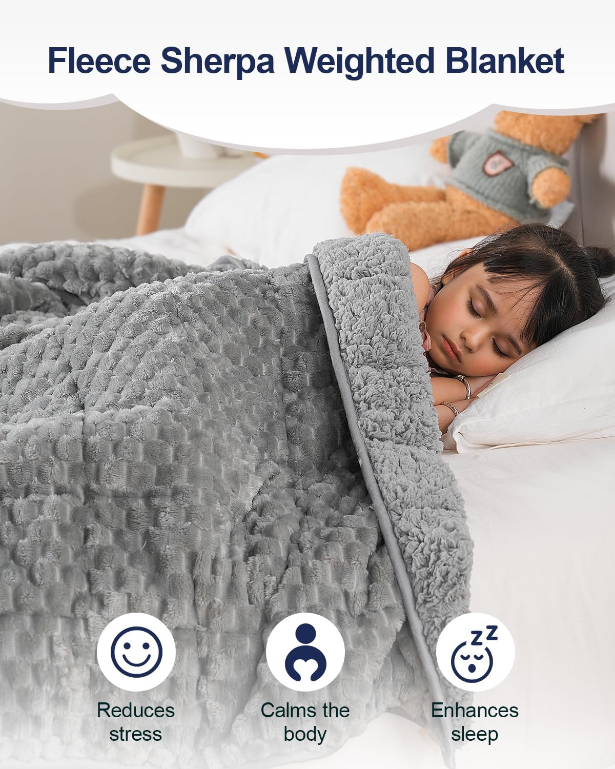 Super Soft Luxury Fleece Sherpa Weighted Blanket for Teens, 7lbs Small Weighted Lap Blanket for Adults, Turtle Shell Cozy Warm Throw for Winter, Compact Heavy Blanket for Better Sleep, Grey, 41"x60"