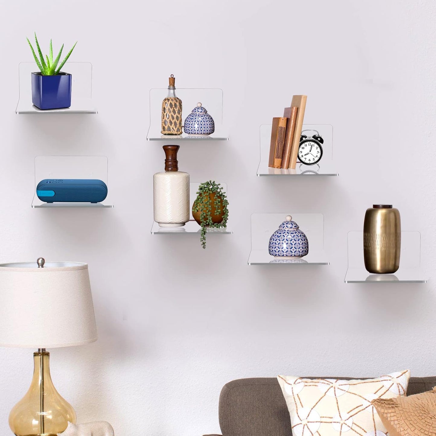 4 Pack Small Wall Shelf, 4'' Acrylic Wall Shelves Display Ledges for Storage & Decoration, Small Floating Shelf for Wall with 2 Types of Installation (Adhesive or Screw)