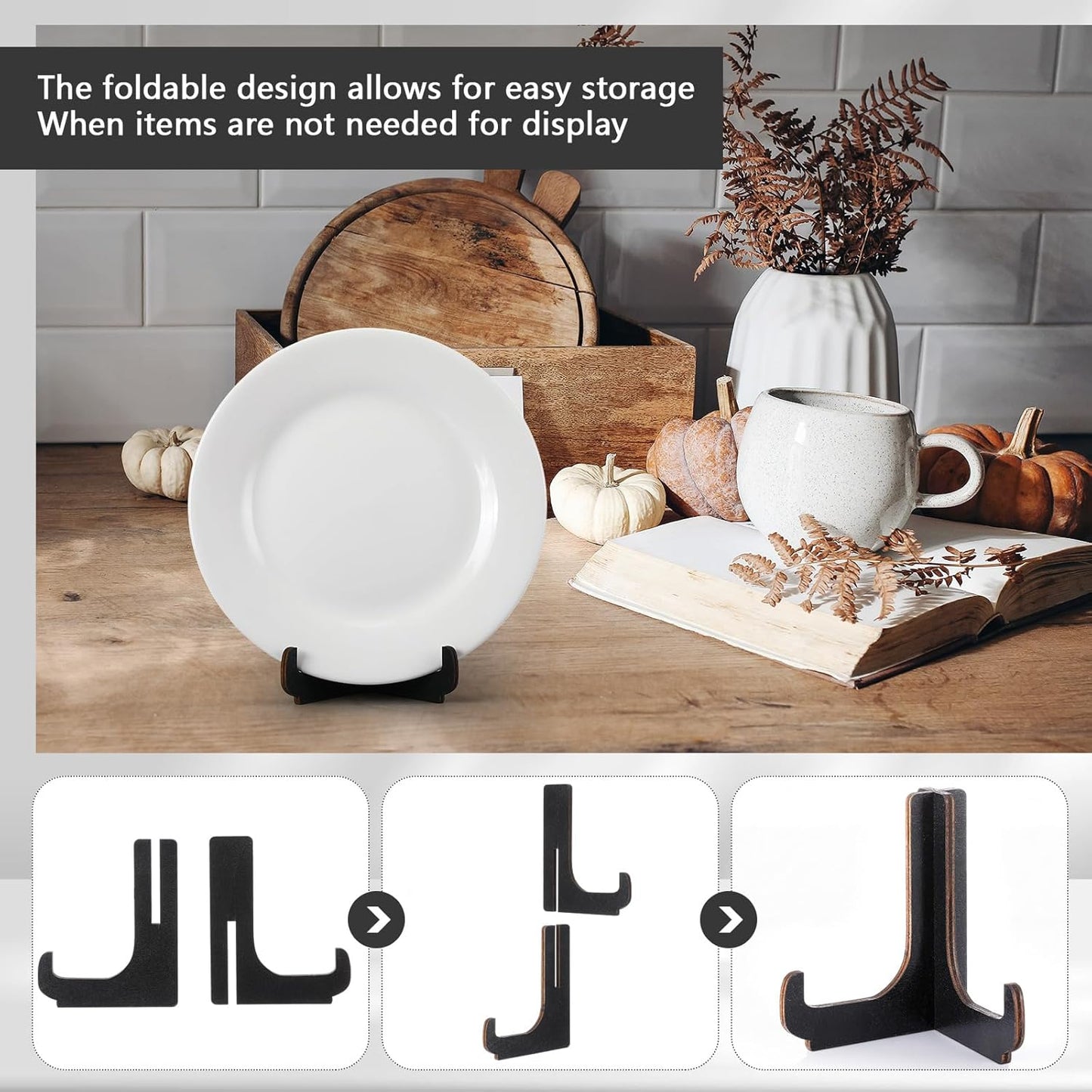 Geelin 16 Pack 4 Inch Easel Plate Stands Bulk Black Wooden Display Holders Picture Plate Stand for Home Table Decorations Artwork Cook Books