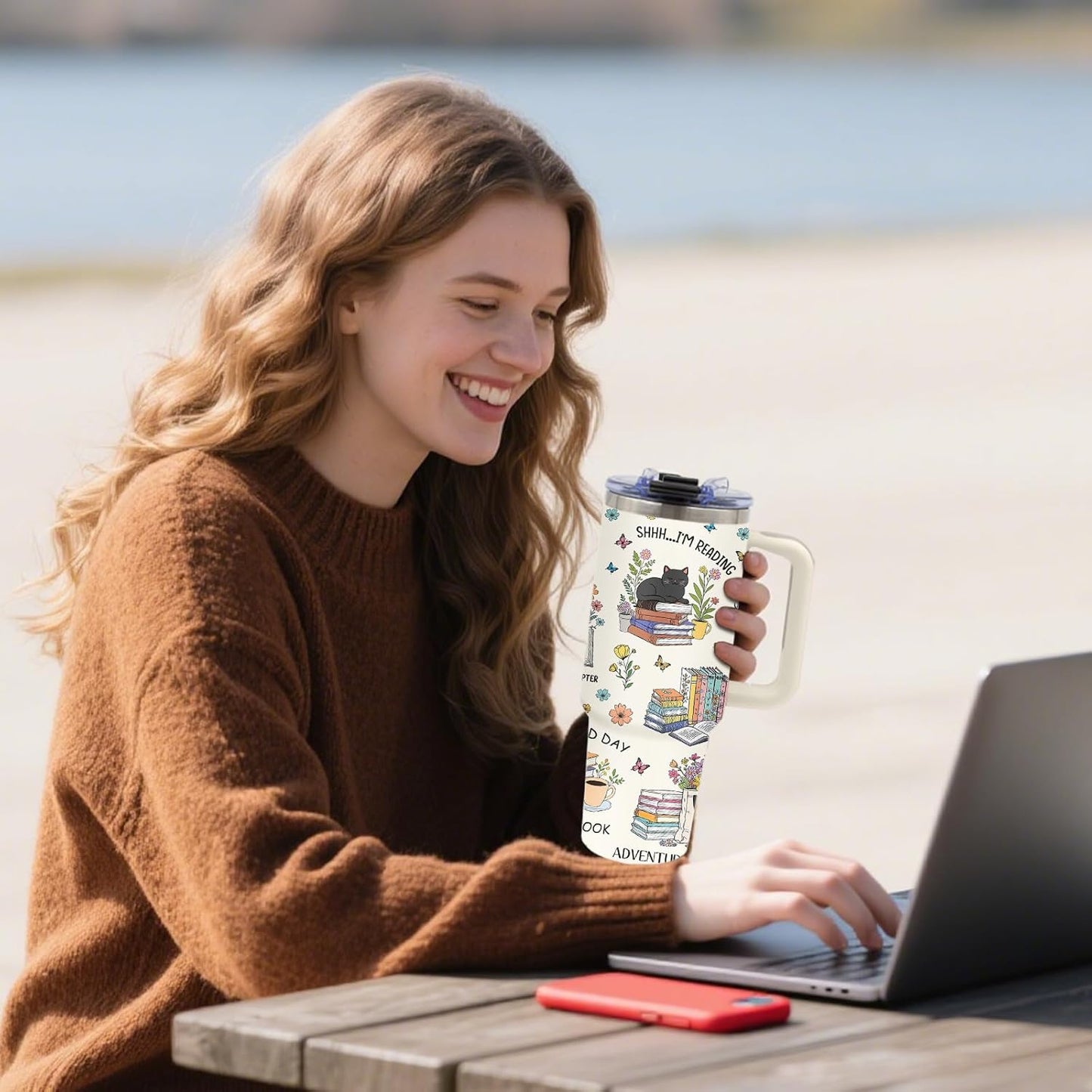 Book Lovers Gifts - Bookish Reading Book Tumbler 40oz with Handle and Straws, Leak-proof, Stainless Steel Insulated Travel Coffee Mugs for Books Lovers Cup, Gifts for Librarian Readers Birthday