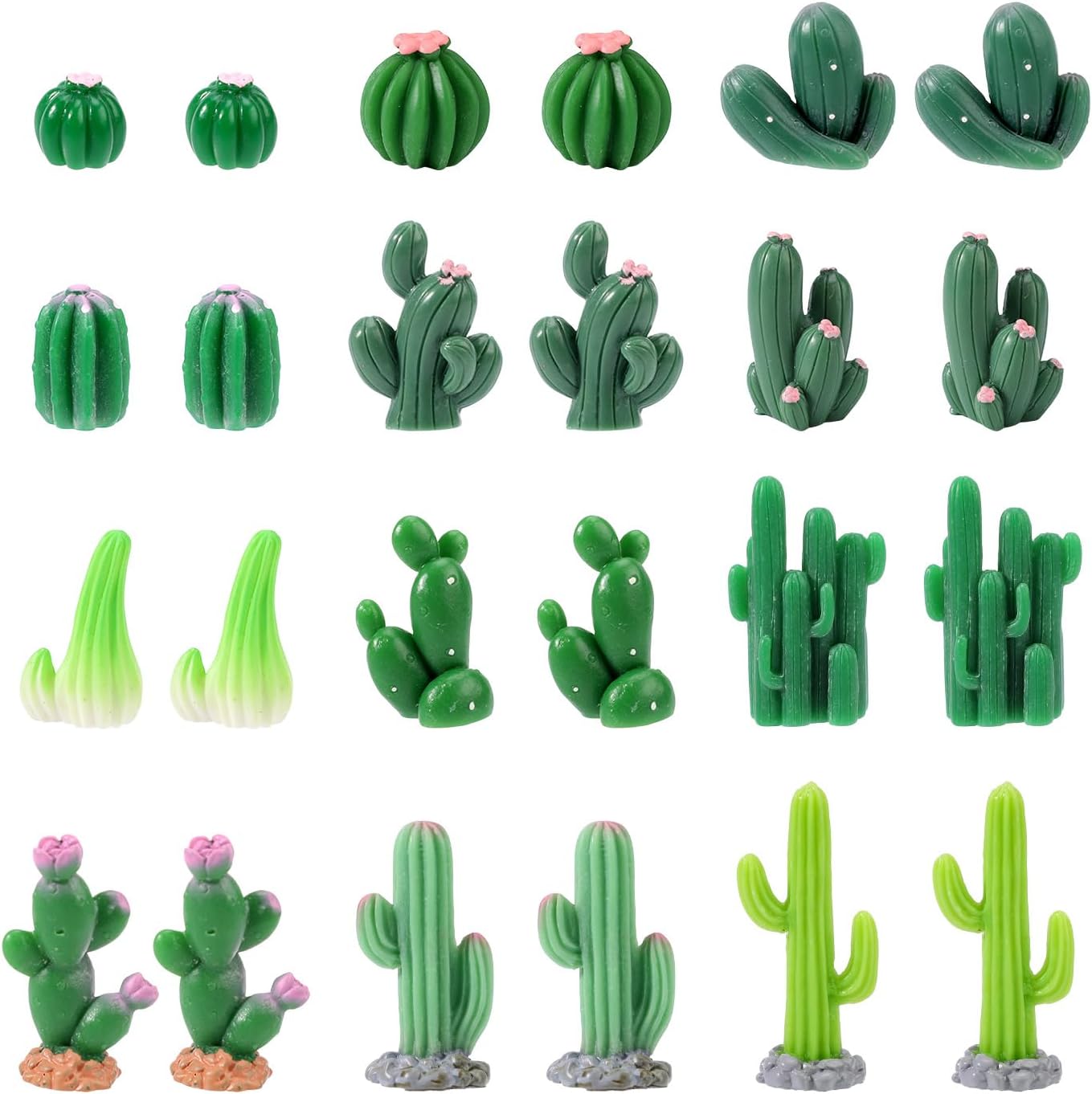 24pcs Miniature Resin Cactus, 12 Sizes Mini Cactus Figurines Tiny Small Cute Resin Succulent Toy Plant Decor Accessories for Car Interior Office Desk Micro Landscape Dollhouse(Green)