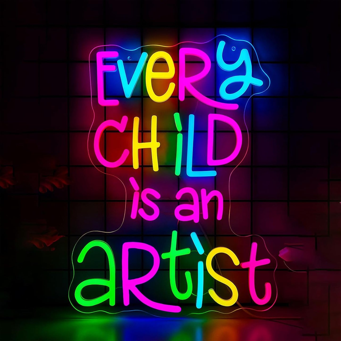 Every Child Is an Artist Neon Sign, Classroom Decor USB Powered Dimmable LED Word Light, Library Reading Corner & Home Study Wall Art, Teacher Gift, Easy Hang Acrylic Backboard