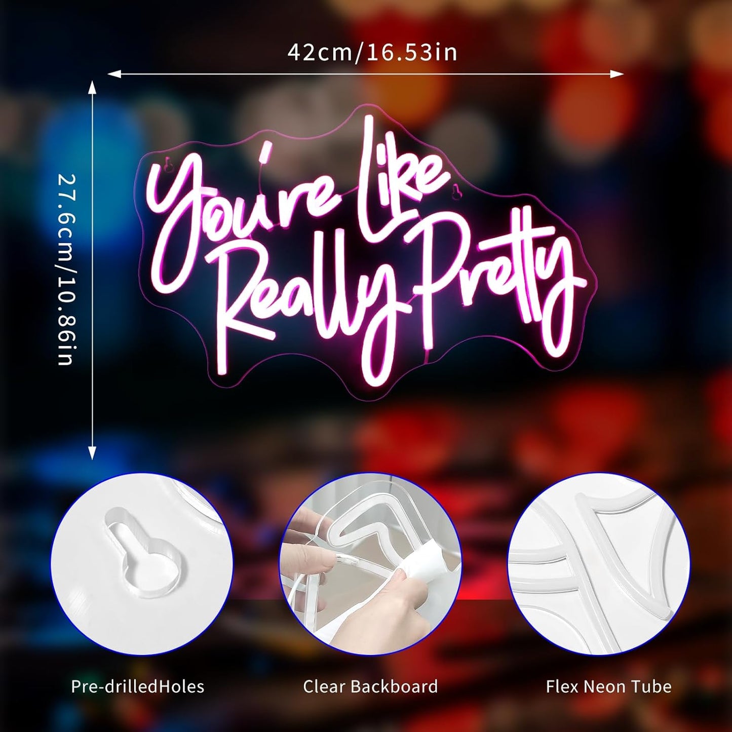 You're Like Really Pretty Neon Sign, Neon Signs for Wall Decor Pink LED Neon Light Up Signs Home Decor for Bedroom Business Club Party Bars Shop Decoration USB Operated