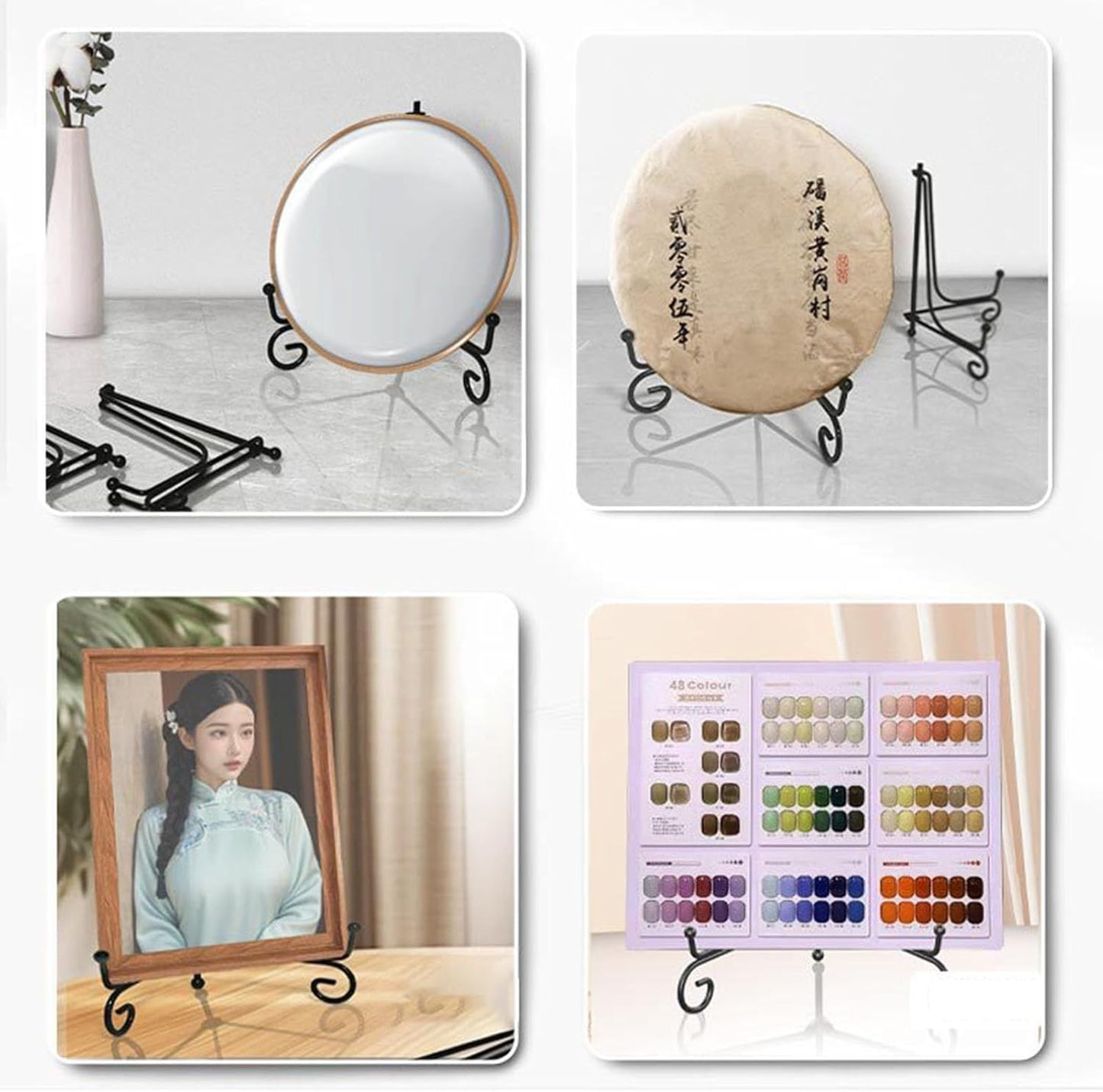 Plate Easels for Display - Metal Decorative Set of 4 Plate Stands, with 5 Inch Tabletop Holders, Tripod Easels with Sturdy Design, Pictures, Plates, Photos, Home Decoration for Books Art