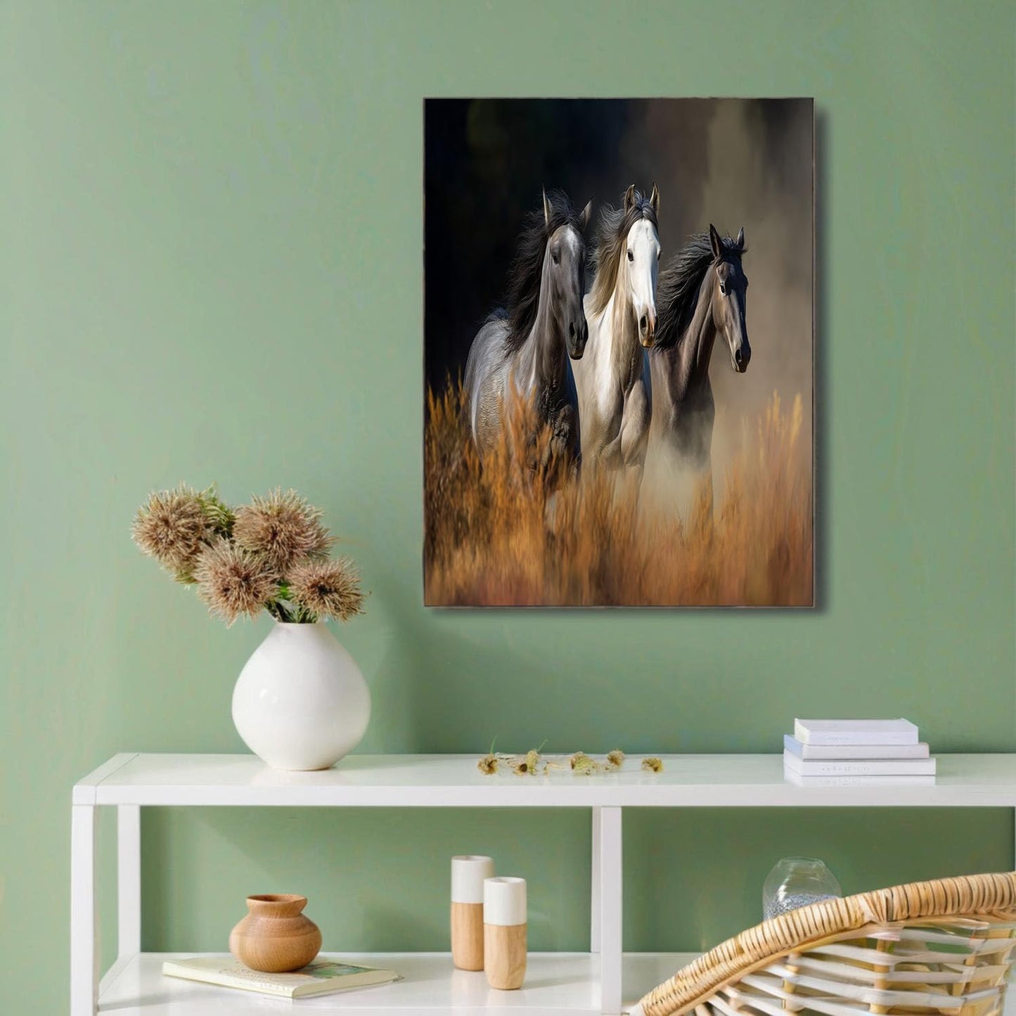 GDJSMIN Grassland Animal Scene Wall Art, Horses Galloping Poster for Reading Room Living Room Decor 12x 16 inch Unframed