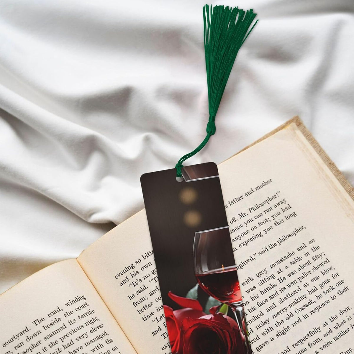 Red Rose Wine Glass and Candle Wooden Bookmarks for Book Lovers, Handmade DIY Book Mark with Colorful Tassels Double-Sided Printed Page Markers Artistic Book Accessories Gift for Women Men