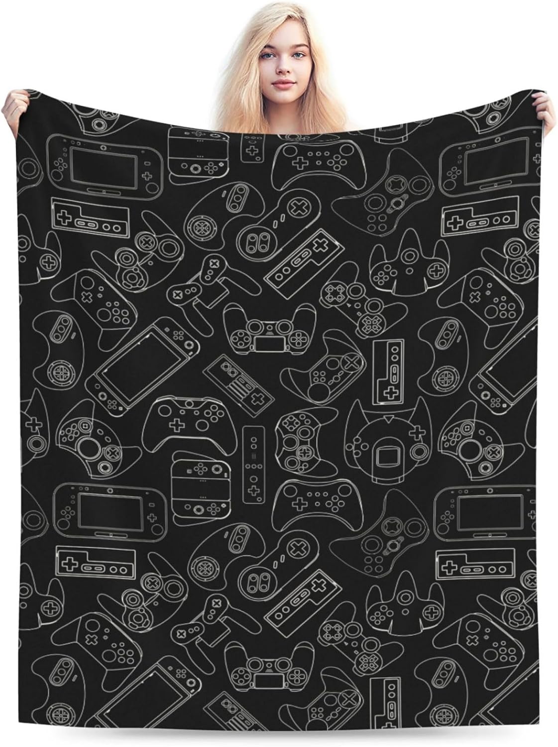 Perinsto Video Game Controller Black Throw Blanket Ultra Soft Warm All Season Gaming Theme Decorative Fleece Blankets for Bed Chair Car Sofa Couch Bedroom 80"X60"