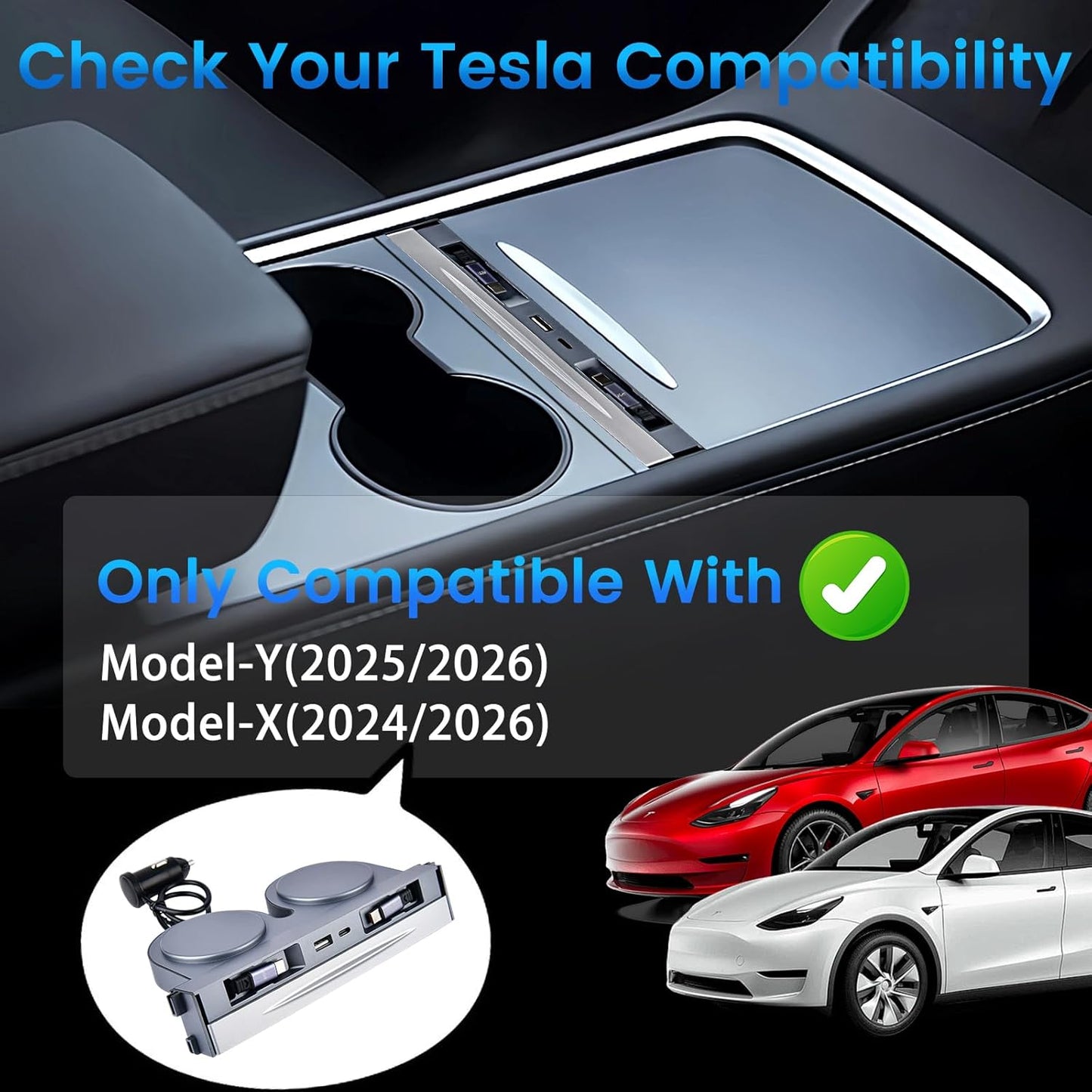 Upgrade Car USB Hub for Tesla Model 3 & Model Y Accessories, 65W Fast Phone Charger with 2 USB-C Retractable Cables & Waterproof Slide Cover Fit Model 3 2024-2026 & Model Y Juniper 2025-2026