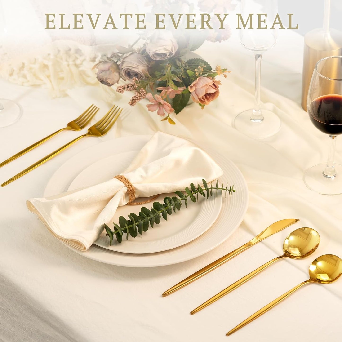 Astercook Silverware Set 48-Piece Gold Flatware Set with Steak Knives Food-Grade Stainless Steel Cutlery Set for 8 Mirror Polished Utensils Set for Home Kitchen Restaurant Valentine's Gift